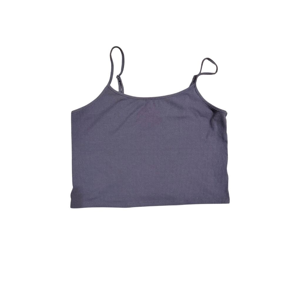 American Eagle Gray Blue Ribbed Spaghetti Strap Cropped Tank Top Large